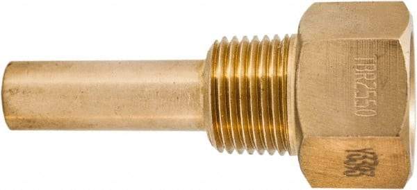 Winters - 3-1/2 Inch Overall Length, 1/2 Inch Thread, Brass Thermowell - 1-3/8 Inch Insertion Length - Industrial Tool & Supply
