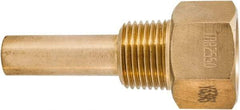Winters - 3-1/2 Inch Overall Length, 1/2 Inch Thread, Brass Thermowell - 1-3/8 Inch Insertion Length - Industrial Tool & Supply