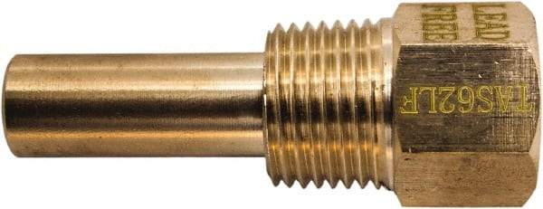 Winters - 2-1/2 Inch Overall Length, 1/2 Inch Thread, Brass Thermowell - 1.3 Inch Insertion Length - Industrial Tool & Supply