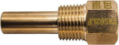 Winters - 2-1/2 Inch Overall Length, 1/2 Inch Thread, Brass Thermowell - 1.3 Inch Insertion Length - Industrial Tool & Supply