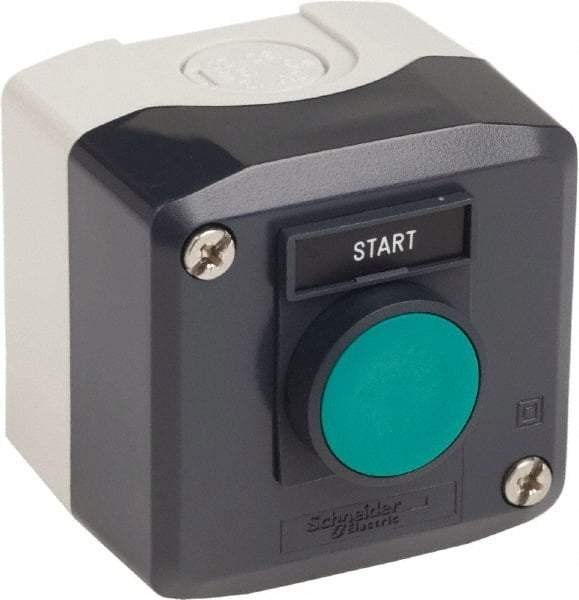 Schneider Electric - 1 Operator, Flush Pushbutton Control Station - Start (Legend), Momentary Switch, NO Contact, NEMA 1, 13, 4, 4X - Industrial Tool & Supply