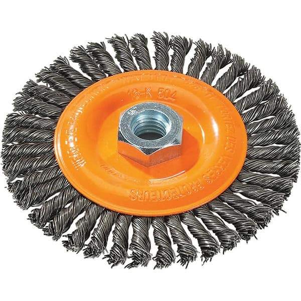 WALTER Surface Technologies - 5" OD, 5/8-11 Arbor Hole, Stringer Bead Steel Wheel Brush - 1/4" Face Width, 0.02" Filament Diam, 15,000 RPM - Industrial Tool & Supply