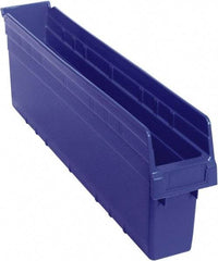 Quantum Storage - 23-5/8" Deep, Blue Polypropylene Hopper Shelf Bin - 8" High x 4-3/8" Wide x 23-5/8" Long - Industrial Tool & Supply