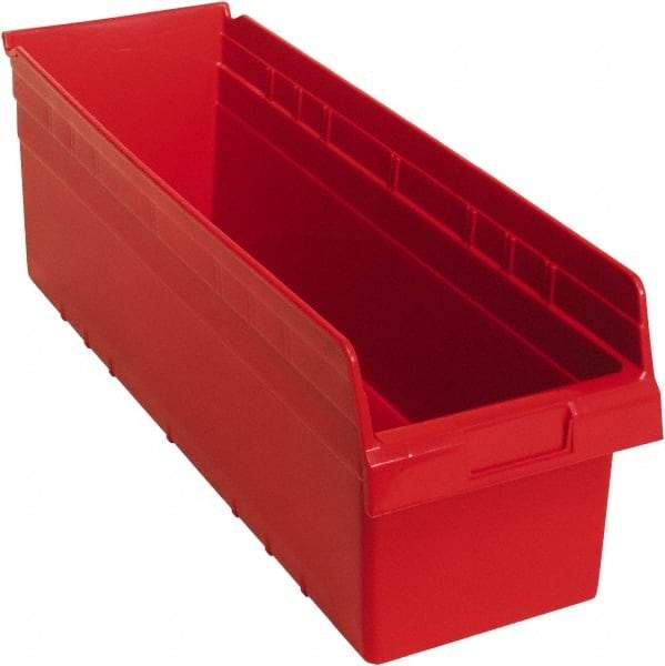 Quantum Storage - 23-5/8" Deep, Red Polypropylene Hopper Shelf Bin - 8" High x 8-3/8" Wide x 23-5/8" Long - Industrial Tool & Supply