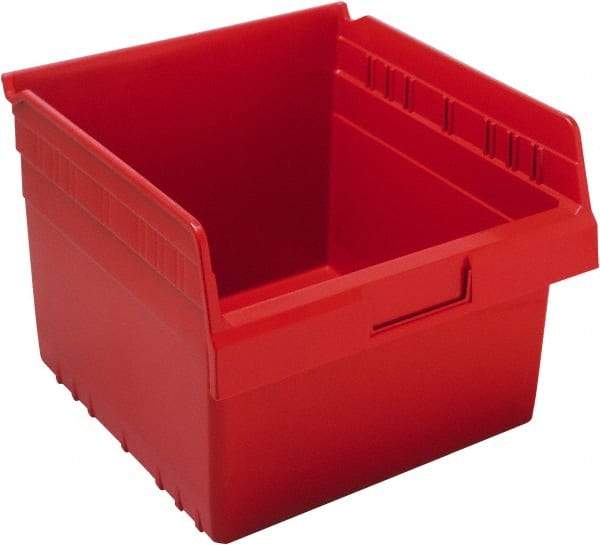 Quantum Storage - 11-5/8" Deep, Red Polypropylene Hopper Shelf Bin - 8" High x 11-1/8" Wide x 11-5/8" Long - Industrial Tool & Supply