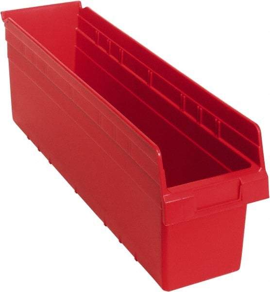 Quantum Storage - 23-5/8" Deep, Red Polypropylene Hopper Shelf Bin - 8" High x 6-5/8" Wide x 23-5/8" Long - Industrial Tool & Supply