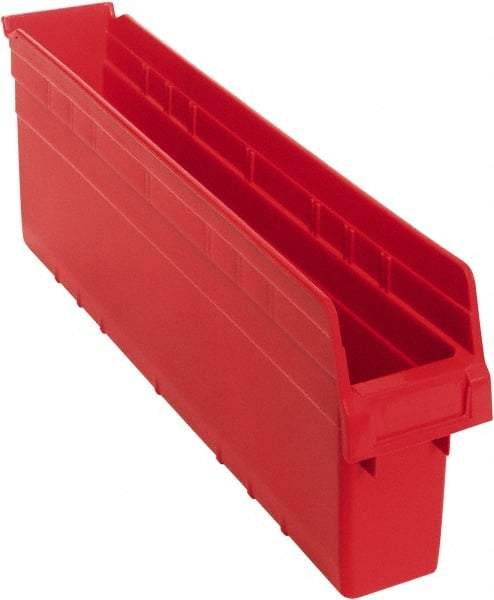 Quantum Storage - 23-5/8" Deep, Red Polypropylene Hopper Shelf Bin - 8" High x 4-3/8" Wide x 23-5/8" Long - Industrial Tool & Supply