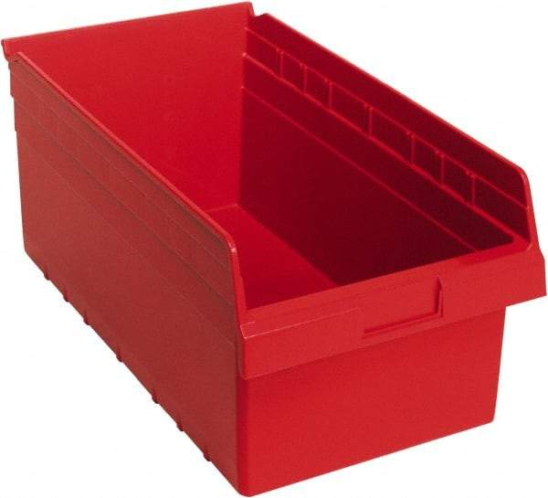 Quantum Storage - 17-7/8" Deep, Red Polypropylene Hopper Shelf Bin - 8" High x 11-1/8" Wide x 17-7/8" Long - Industrial Tool & Supply