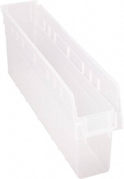 Quantum Storage - 23-5/8" Deep, Clear Polypropylene Hopper Shelf Bin - 8" High x 4-3/8" Wide x 23-5/8" Long - Industrial Tool & Supply