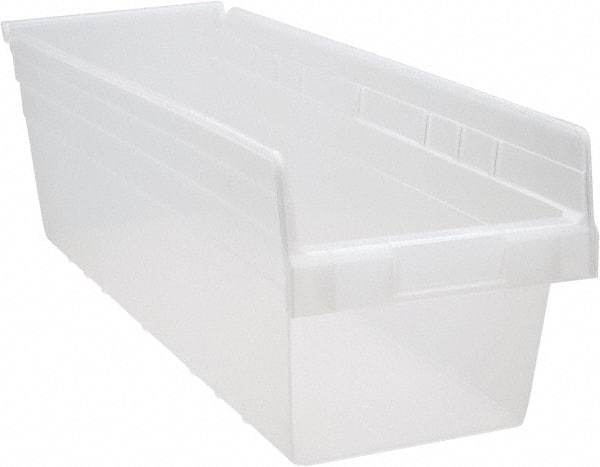 Quantum Storage - 23-5/8" Deep, Clear Polypropylene Hopper Shelf Bin - 8" High x 8-3/8" Wide x 23-5/8" Long - Industrial Tool & Supply