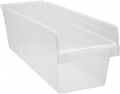 Quantum Storage - 23-5/8" Deep, Clear Polypropylene Hopper Shelf Bin - 8" High x 8-3/8" Wide x 23-5/8" Long - Industrial Tool & Supply