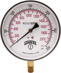 Winters - 4-1/2" Dial, 1/4 Thread, 0-300 Scale Range, Pressure Gauge - Lower Connection Mount, Accurate to 0.01% of Scale - Industrial Tool & Supply