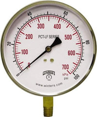 Winters - 4-1/2" Dial, 1/4 Thread, 0-100 Scale Range, Pressure Gauge - Lower Connection Mount, Accurate to 0.01% of Scale - Industrial Tool & Supply
