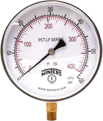 Winters - 4-1/2" Dial, 1/4 Thread, 0-60 Scale Range, Pressure Gauge - Lower Connection Mount, Accurate to 0.01% of Scale - Industrial Tool & Supply