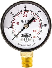 Winters - 2" Dial, 1/4 Thread, 0-60 Scale Range, Pressure Gauge - Lower Connection Mount, Accurate to 3-2-3% of Scale - Industrial Tool & Supply