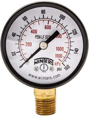 Winters - 2" Dial, 1/4 Thread, 0-160 Scale Range, Pressure Gauge - Lower Connection Mount, Accurate to 3-2-3% of Scale - Industrial Tool & Supply