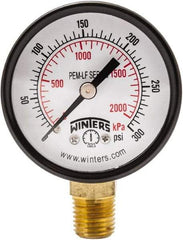 Winters - 2" Dial, 1/4 Thread, 0-300 Scale Range, Pressure Gauge - Lower Connection Mount, Accurate to 3-2-3% of Scale - Industrial Tool & Supply