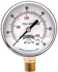 Winters - 2-1/2" Dial, 1/4 Thread, 0-60 Scale Range, Pressure Gauge - Lower Connection Mount, Accurate to 3-2-3% of Scale - Industrial Tool & Supply