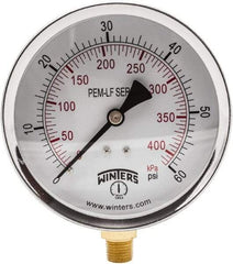 Winters - 4" Dial, 1/4 Thread, 0-60 Scale Range, Pressure Gauge - Lower Connection Mount, Accurate to 3-2-3% of Scale - Industrial Tool & Supply