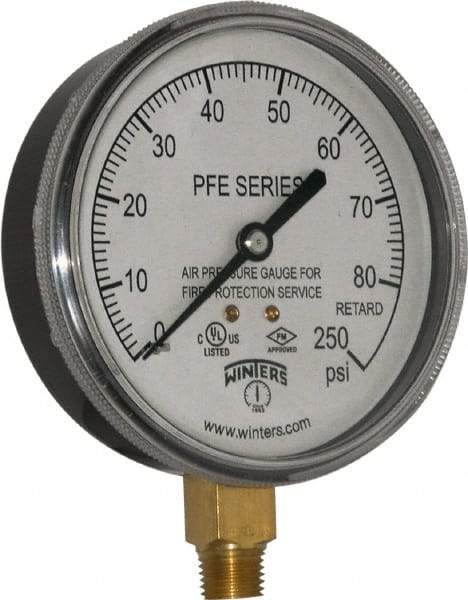 Winters - 3-1/2" Dial, 1/4 Thread, 0-250 Scale Range, Pressure Gauge - Lower Connection Mount, Accurate to 3-2-3% of Scale - Industrial Tool & Supply