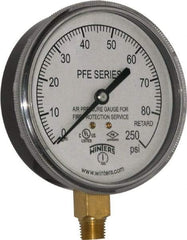 Winters - 3-1/2" Dial, 1/4 Thread, 0-250 Scale Range, Pressure Gauge - Lower Connection Mount, Accurate to 3-2-3% of Scale - Industrial Tool & Supply
