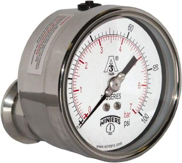 Winters - 4" Dial, 1-1/2 Thread, 0-100 Scale Range, Pressure Gauge - Center Back Connection Mount, Accurate to 0.01% of Scale - Industrial Tool & Supply