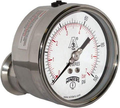 Winters - 4" Dial, 1-1/2 Thread, 0-100 Scale Range, Pressure Gauge - Center Back Connection Mount, Accurate to 0.01% of Scale - Industrial Tool & Supply