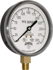 Winters - 3-1/2" Dial, 1/4 Thread, 0-300 Scale Range, Pressure Gauge - Lower Connection Mount, Accurate to 3-2-3% of Scale - Industrial Tool & Supply
