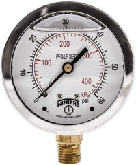 Winters - 2-1/2" Dial, 1/4 Thread, 0-60 Scale Range, Pressure Gauge - Lower Connection Mount, Accurate to 1.5% of Scale - Industrial Tool & Supply
