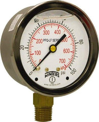 Winters - 2-1/2" Dial, 1/4 Thread, 0-100 Scale Range, Pressure Gauge - Lower Connection Mount, Accurate to 1.5% of Scale - Industrial Tool & Supply