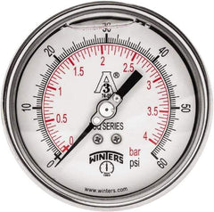 Winters - 4" Dial, 1-1/2 Thread, 0-60 Scale Range, Pressure Gauge - Center Back Connection Mount, Accurate to 0.01% of Scale - Industrial Tool & Supply