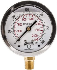 Winters - 2-1/2" Dial, 1/4 Thread, 0-300 Scale Range, Pressure Gauge - Lower Connection Mount, Accurate to 1.5% of Scale - Industrial Tool & Supply