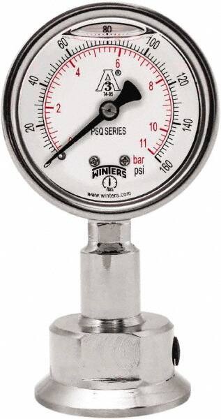 Winters - 2-1/2" Dial, 1-1/2 Thread, 0-160 Scale Range, Pressure Gauge - Lower Connection Mount, Accurate to 1.5% of Scale - Industrial Tool & Supply