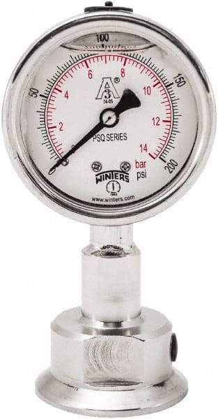 Winters - 2-1/2" Dial, 1-1/2 Thread, 0-200 Scale Range, Pressure Gauge - Lower Connection Mount, Accurate to 1.5% of Scale - Industrial Tool & Supply