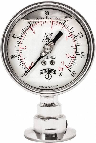Winters - 4" Dial, 2 Thread, 0-160 Scale Range, Pressure Gauge - Lower Connection Mount, Accurate to 0.01% of Scale - Industrial Tool & Supply