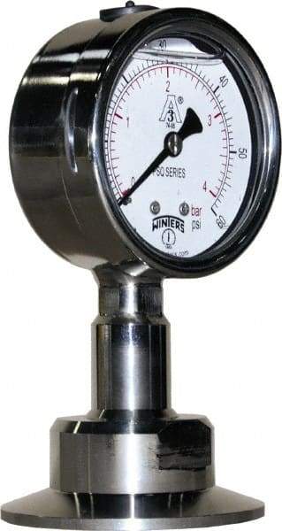 Winters - 2-1/2" Dial, 2 Thread, 0-60 Scale Range, Pressure Gauge - Lower Connection Mount, Accurate to 1.5% of Scale - Industrial Tool & Supply