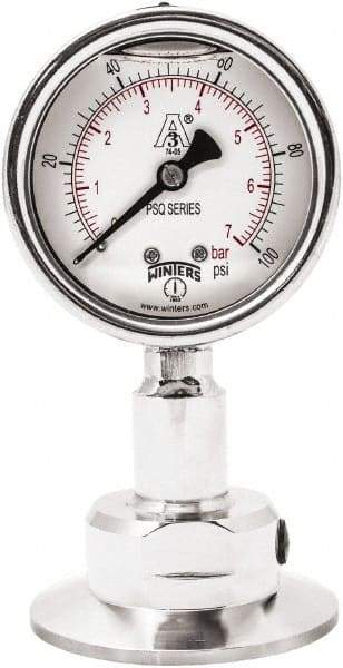 Winters - 2-1/2" Dial, 2 Thread, 0-100 Scale Range, Pressure Gauge - Lower Connection Mount, Accurate to 1.5% of Scale - Industrial Tool & Supply