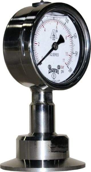 Winters - 2-1/2" Dial, 2 Thread, 0-160 Scale Range, Pressure Gauge - Lower Connection Mount, Accurate to 1.5% of Scale - Industrial Tool & Supply