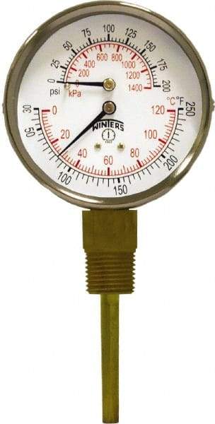 Winters - 3" Dial, 1/2 Thread, 0-200 Scale Range, Pressure Gauge - Lower Connection Mount, Accurate to 0.03% of Scale - Industrial Tool & Supply
