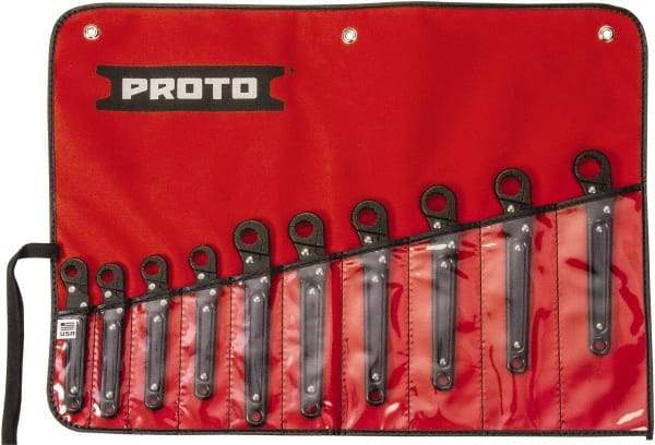 Proto - 10 Piece, 10mm to 19mm, 12 Point Ratcheting Flare Nut Set - Metric Measurement Standard, Black Oxide Finish - Industrial Tool & Supply