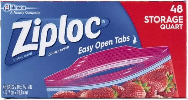 Ziploc - 48 Piece, 1 Quart Capacity, 9.6 Inch Wide x 8-1/2 Inch High, Ziploc Storage Bag - 9 Pack, 1.75 mil Thick, Plastic - Industrial Tool & Supply
