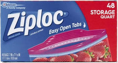 Ziploc - 48 Piece, 1 Quart Capacity, 9.6 Inch Wide x 8-1/2 Inch High, Ziploc Storage Bag - 9 Pack, 1.75 mil Thick, Plastic - Industrial Tool & Supply