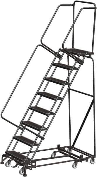 Ballymore - 113" 8 Step Rolling Warehouse Ladder - Lock Step Rolling Safety Ladder, 450 Lb Capacity, 80" Platform Height, 32" Base Width x 61" Base Depth, Perforated Tread - Industrial Tool & Supply