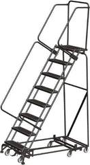 Ballymore - 113" 8 Step Rolling Warehouse Ladder - Lock Step Rolling Safety Ladder, 450 Lb Capacity, 80" Platform Height, 32" Base Width x 61" Base Depth, Perforated Tread - Industrial Tool & Supply