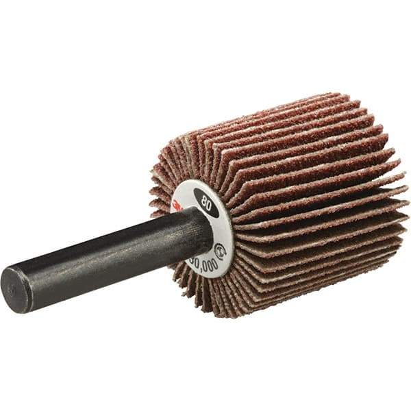 3M - 1-1/2" Diam x 1" Face Width, Fine Aluminum Oxide Coated Mounted Flap Wheel - Mandrel Mount, 120 Grit - Industrial Tool & Supply