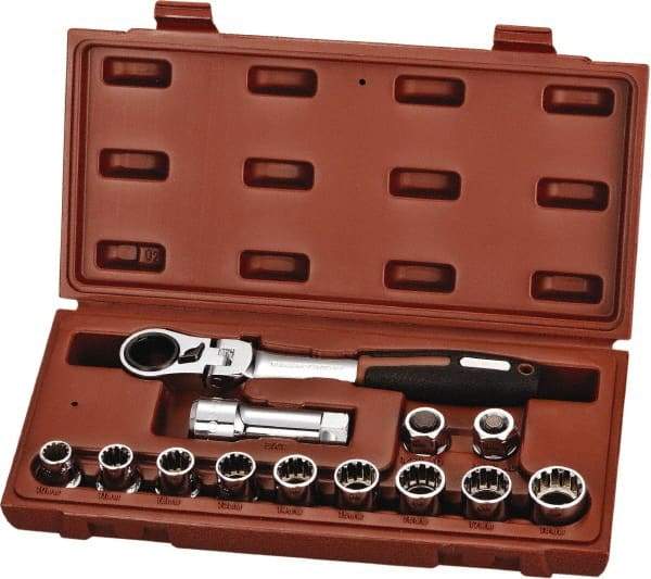 Paramount - 13 Piece 3/4" Drive Deep Well Socket Set - 12 Points, 10mm to 19mm Range, Metric Measurement Standard - Industrial Tool & Supply