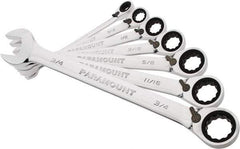 Paramount - 7 Piece, 3/8" to 3/4", 12 Point Reversible Ratcheting Combination Wrench Set - Inch Measurement Standard, Full Polish Chrome Finish, Comes in Blow Molded Case - Industrial Tool & Supply