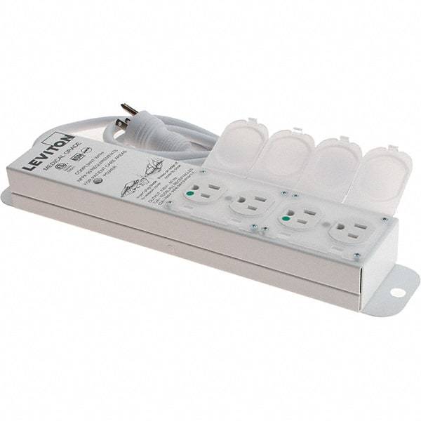 Leviton - 4 Outlets, 125 VAC15 Amps, 7' Cord, Standard Power Outlet Strip - Wall/Surface Mount, 5-20 NEMA Configuration, 1' Strip, UL 60601-1 - Industrial Tool & Supply