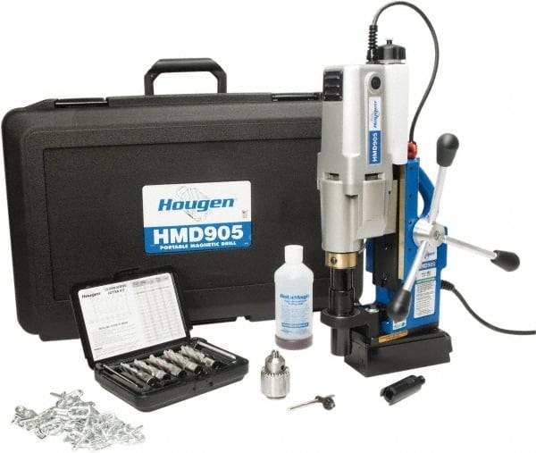 Hougen - 2" Travel, Portable Magnetic Drill Press - 250 & 450 RPM, 9 Amps, 1.5 hp, 1035 Watts - Industrial Tool & Supply