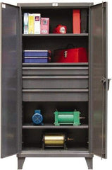 Strong Hold - 3 Shelf 4 Bin Locking Storage Cabinet - Steel, 36" Wide x 24" Deep x 78" High, Dark Gray - Industrial Tool & Supply